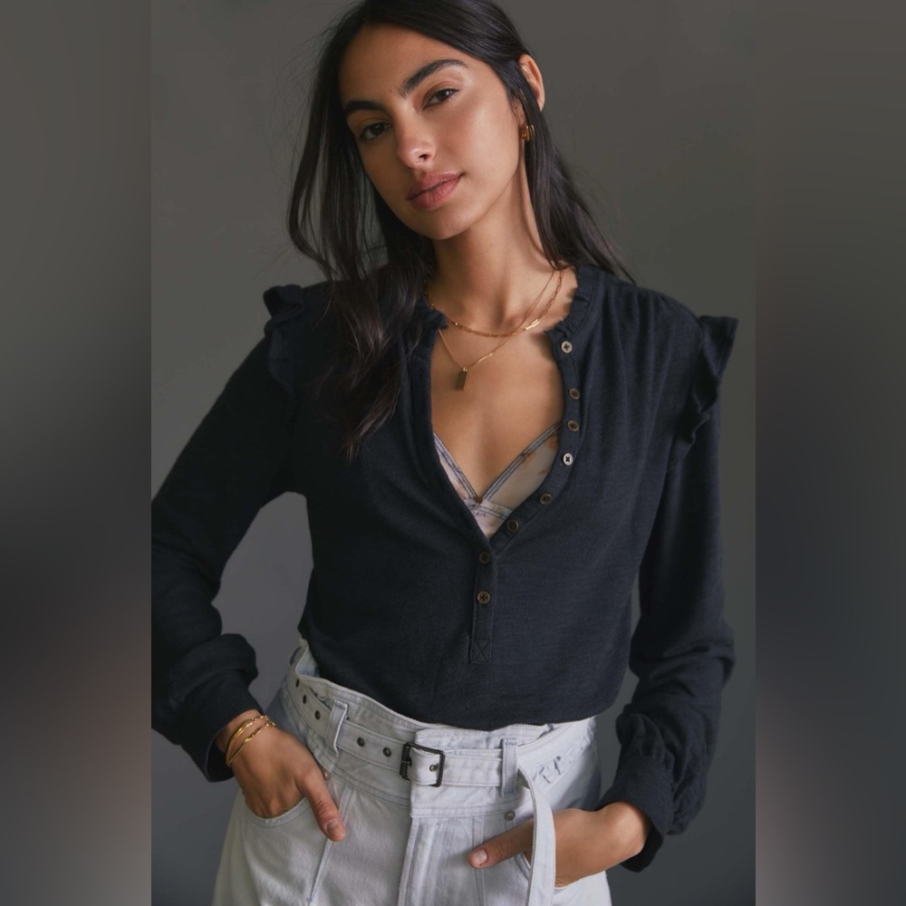 Anthropologie Pilcro Ruffled Henley Top